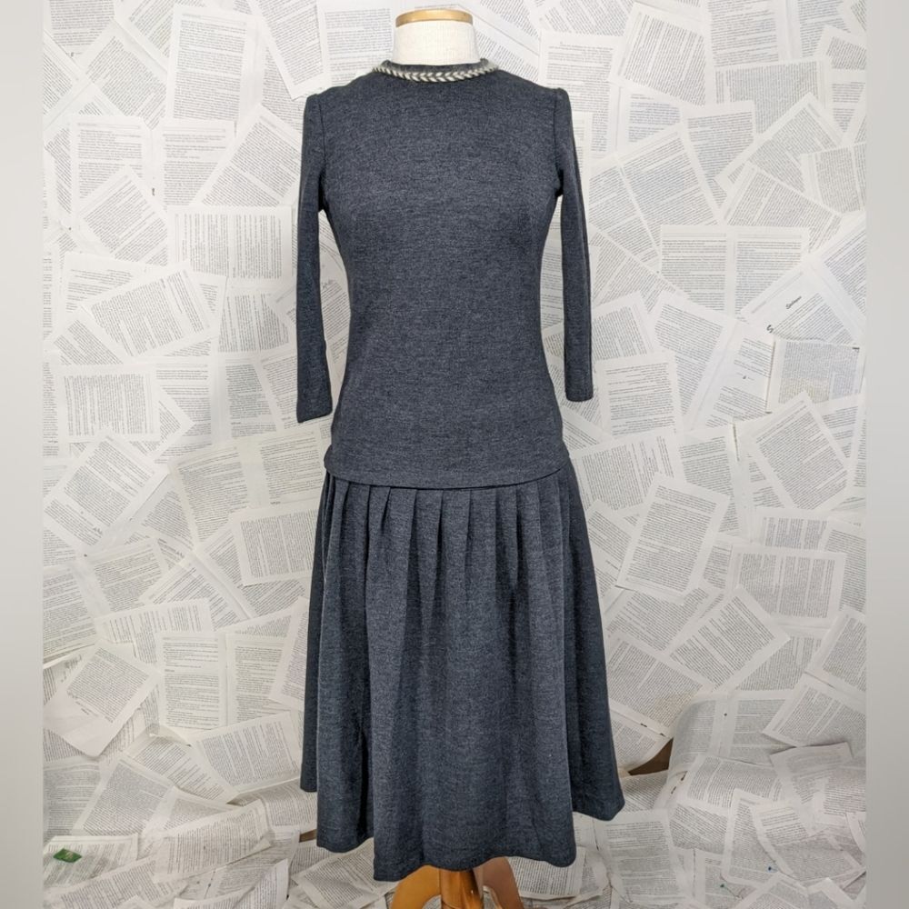 Vintage 50's Paula Brooks 2 PC Gray Skirt Suit with Pleated Skirt Size Small